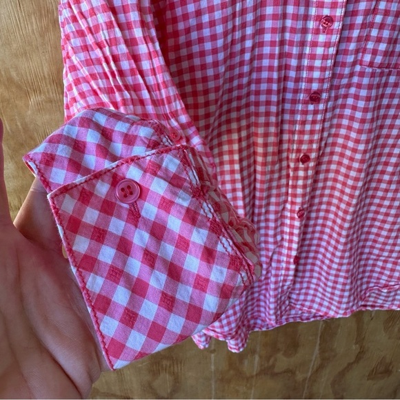 Lane Bryant Pink Plaid Seersucker Gingham Long Sleeve button down Collared shirt - Picture 7 of 12